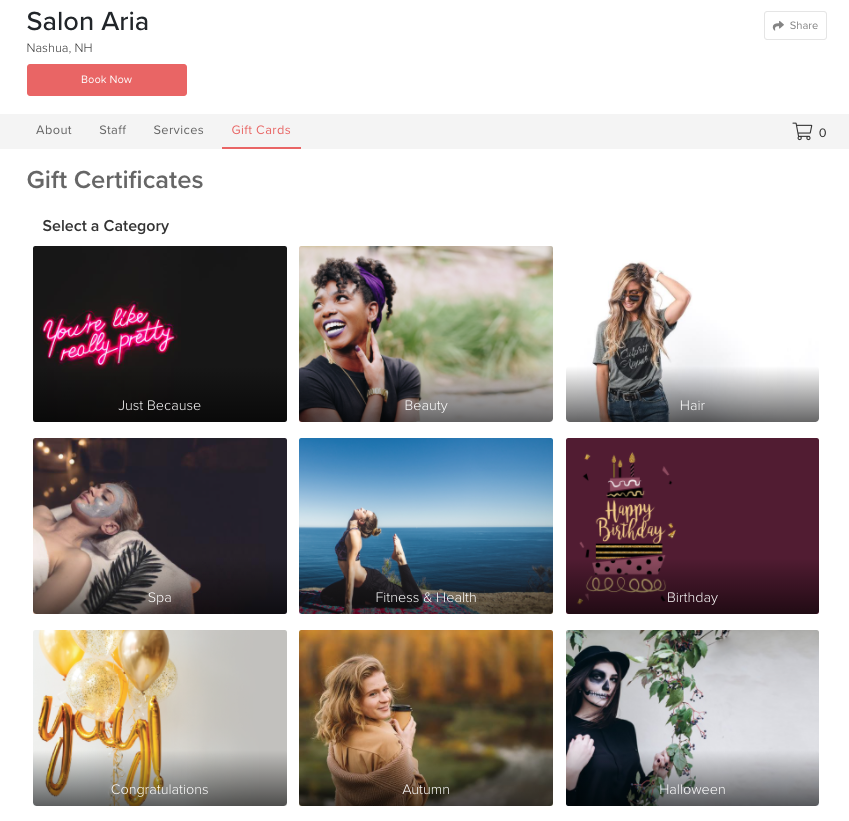 Salon Aria Gift Cards Certificates - Salon Aria, Nashua NH