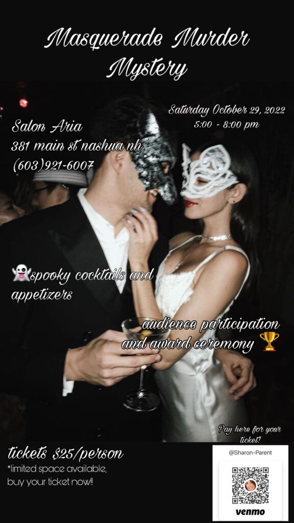 mystery masquerade at Salon Aria in Nashua NH