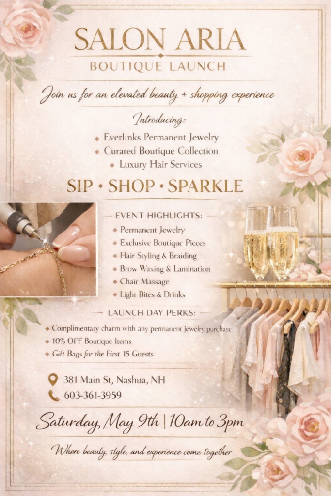 boutique grand opening at Salon Aria in Nashua NH